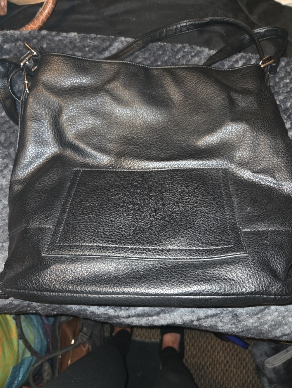 Classic Black Leather Crossbody Tote